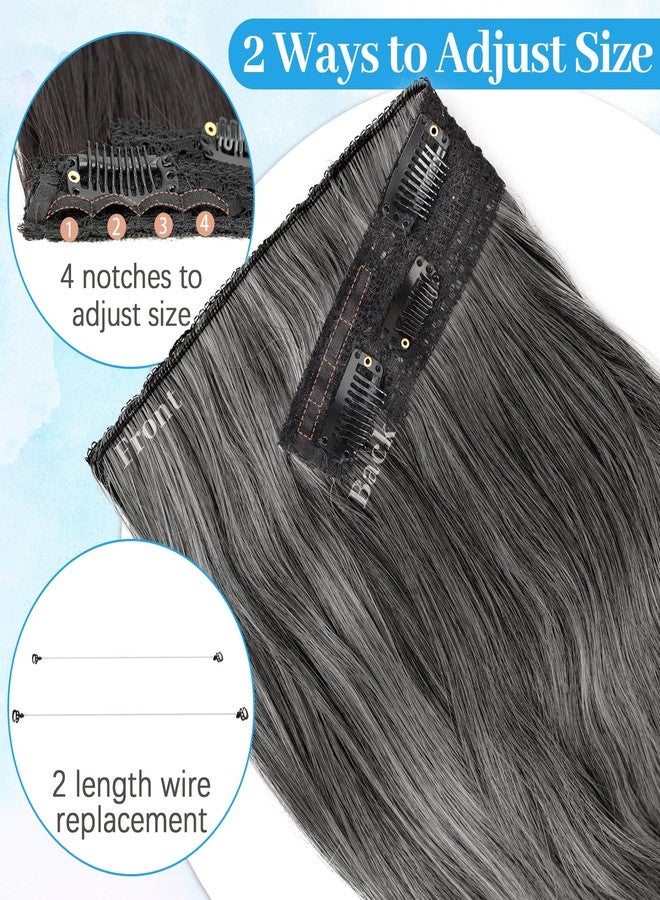 KooKaStyle Invisible Wire Hair Extensions Long Wavy Layered Synthetic Hair Extensions with Transparent Wire Adjustable Size 6 Secure Clips Grey/Sliver Mixed Hairpieces for Women 20 Inch - Image 5